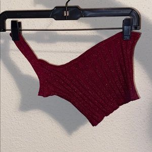 Super down one shoulder sparkly dark pink top